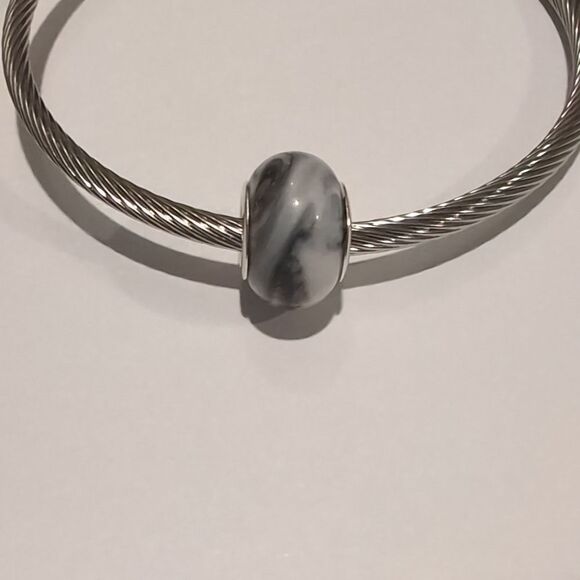 Silver Blended Black and White Charm for Pandora Style Bracelet - Picture 1 of 6